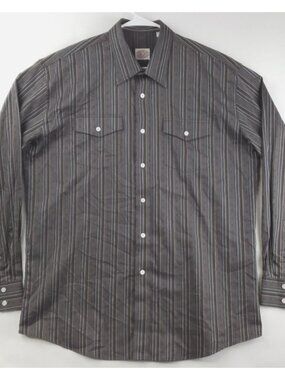 Gibson Trading Company Shirt Mens XL Brown Gray Western Striped Cotton Button-Up